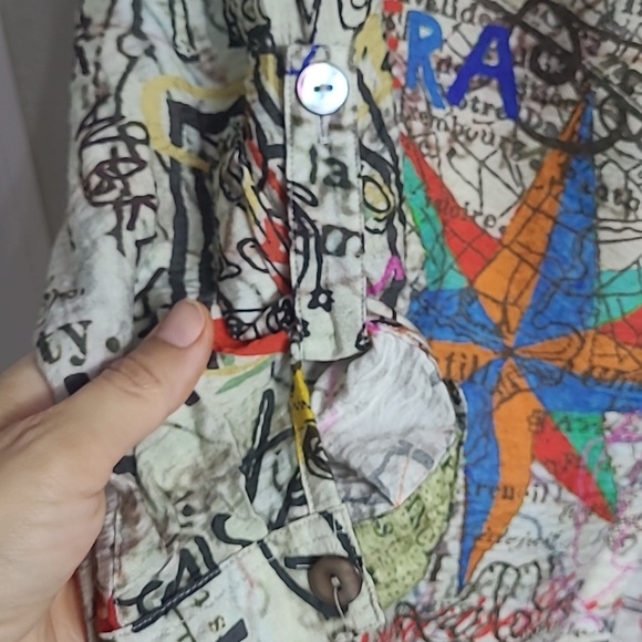 John . Mark Colorful Paris Print Button-Up Shirt  Light Party Vacation Size L/P - Picture 5 of 8